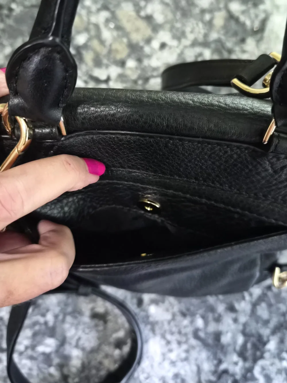 Michael Kors Black Pebbled Leather Backpack with Gold MK Logo
